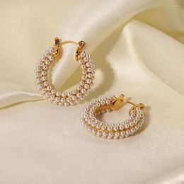 Stud Earrings 2023 Stainless Steel Retro Geometry For Women Ins Pearl Earring Vintage Jewellery Girls Birthday Gifts Accessories