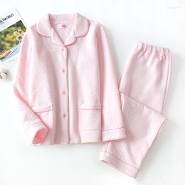 Women's Sleepwear Autumn And Winter Pyjamas Ladies Pure Cotton Long-sleeved Thick Warm Home Service Suit Solid Colour Cardigan