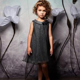 Girl Dresses Feathers Flower Girls Simple A-Line Sequin Ruffles Pageant Gowns O-Neck Sleeveless Knee-Length Baby Birthday Party Dress