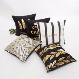 Pillow 2023 Stripe Stamping Gold Feather Letter Mattress Coverings Geometry Polyester Printed Life House Pillows Cover Decoration