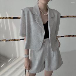 Women's Tracksuits Summer Business Casual Shorts Suit Short Sleeve Jacket Wide-leg Pants Set Notched Collar Blazer High Waist OL 2 Piece