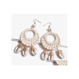 Dangle Chandelier Fashion Jewellery Womens Shell Cane Weave Conch Earrings Handwoven Sea Wind Circle Drop Delivery Dhzhy