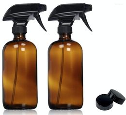 Storage Bottles 2 Pack 500ml Empty Amber Glass Spray 16oz Refillable Container For Essential Oils Cleaning