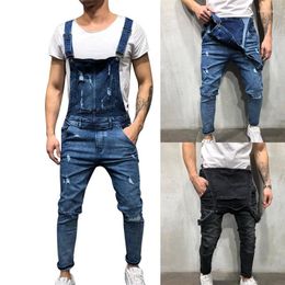 Men's Jeans 2023Men Ripped Denim Jumpsuit Overalls Jean Casual Suspenders Pants Men Fashion Hip Hop Bib Pant Streetwear