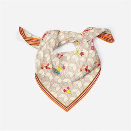 Scarves 53cm Pink Printed Women Silk Square Hijabs Shawl Muslim Headband Neckerchief For Ladies Clothes Accessories