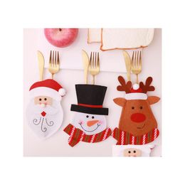 Christmas Decorations Cartoon Cutlery Set Est Tableware Santa Claus Knife Fork Holder Party Supplies Desktop Decoration Drop Deliver Dhkmx