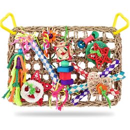 Other Bird Supplies Toys Foraging Wall Toy Seagrass Woven Climbing Hammock Mat with Colourful Parrot Training for Lovebirds Parakeets 230130