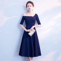 Ethnic Clothing Female Asymmetrical Garment Sleeves Qipao One Shoulder Pleated Evening Party Dress Gown Blue Elegant Cheongsam Sexy Vestidos