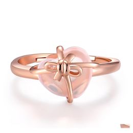 With Side Stones Rose Gold Pink Opal Ring Ross Quartz Crystal Heart Wholesale For Women Girls Jewelry Gift Lover Rings Drop Delivery Dh9Nu