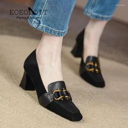 Dress Shoes EOEODOIT 2023 Spring Est Heels Women Retro Square Toe Slip-on Leather Loafers Pumps 6CM High Heel