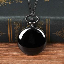 Pocket Watches Unique Black Smooth Steampunk Watch Men With Fob Nacklace Chain Fashion Quartz Mens Womens Gift