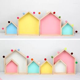 Decorative Figurines Nordic Nursery 2PCS/SET Wooden House Kids Room Decoration Home Wall Natural Wood Shelf For Children