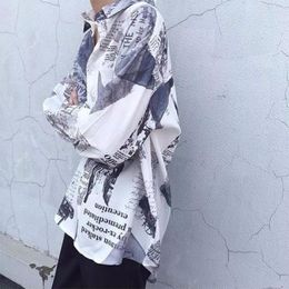 Men's Casual Shirts IN Summer Punk Unisex Japan Long-sleeved Floral Shirt Men's Retro Hong Kong Style Beach Loose Sunscreen Blouse Ja