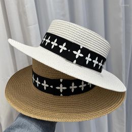 Wide Brim Hats Fashion Brand Panama Summer Straw Hat Women Beach Sun Leisure Ladies Sunshade Concave Flat Top Cap