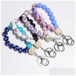 Keychains Lanyards Flag Print Keyring For Keys Sile Beads Keychain Women Men Colorf Wristlet Bracelet Car Charms 2022 Drop Deliver Dhmoz