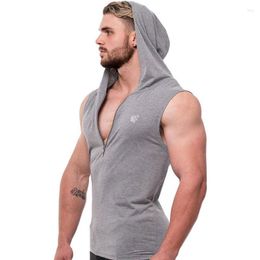 Men's Hoodies 2023Cotton Fitness Men Bodybuilding Sleeveless Muscle Workout Clothes Casual Tops Hooded