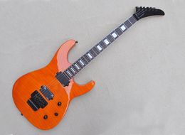Orange 6 Strings Electric Guitar with Flame Maple Veneer Floyd Rose Can be Customized