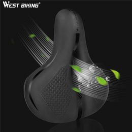 s WEST BIKING Thicken Bicycle Mountain Road Bike Seat Soft Cycling Waterproof Hollow Comfortable Saddle Men Women Cushion 0130