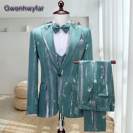 Men's Suits Blazers Gwenhwyfar Men's Wear Print High Quality Party Veste Costume 3 Pcs Suit Male Slim Fit Groom Wedding Tuxedo Blazer Masculino 230130