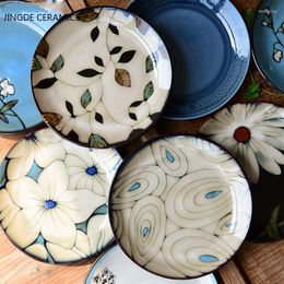 Plates Enamel Baking Plate Hand-painted Flowers Ceramics Tableware Square Salad Fruit Cake Sushi Decorative