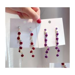 Charm Fashion Earrings Purple Rose Flower Simple Long Tassel Women Jewellery 20220226 T2 Drop Delivery Dhqka