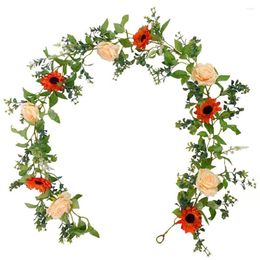 Decorative Flowers Artificial Garland Simulation Fake Rose Flower Rattan For Home Front Door Wall Window Decor