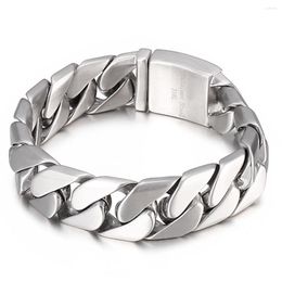 Link Bracelets 17mm 8.66inch Matte Silver Color Bracelet Stainless Steel Mens ID Cuban Curb Chain Cool Men's Jewelry