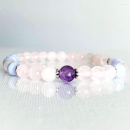 Link Bracelets MG0790 6 Mm Rose Quart Z Girls Bracelet Blue Lace Agates Dainty Beaded Healing Crystals Yoga Mala Jewellery