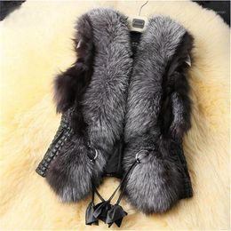 Women's Vests Gilet Female 2023 Black Faux Fur Vest Warm Winter Jacket Coats For Women Colete Feminino Waistcoat