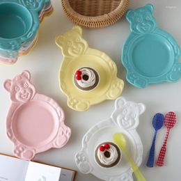 Plates Cartoon Bear Dessert Plate Bowl Cute Ceramic Dinner Dishes Korean Ins Breakfast Salad Tray For Decoration