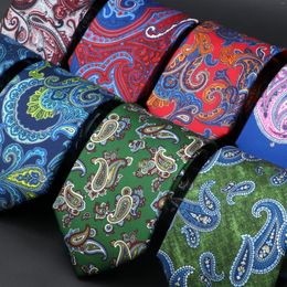 Bow Ties Fashion Men's Paisley Silk Tie 7.5cm Blue Green Purple Necktie High Quality Slim Cravat For Wedding Party Business Gift