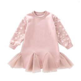 Girl Dresses 3-13Years Kids Children Solid Colour Sweater Dress Srquin Long Sleeve Lace Patchwork Hem Princess For Fall And Winter