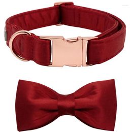 Dog Collars Unique Style Paws Dark Red Silk Collar With Bowtie Puppy Adjustable Pet Gift For Small Medium Large