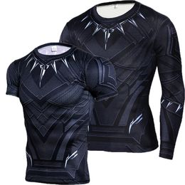 Men's T-Shirts Black Panther Shirt Men Sportswear Compression Shirts Long Sleeve Gyms Fitness Top Tees Workout Clothing Black Panther T Shirt 230130