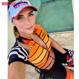 Sets MLC Ropa Mujer Women' Triathlon Cycling Orange Short Sleeve Suit Little Monkey Bicycle Jersey Bike Shirt Maillot Cyclisme Z230130