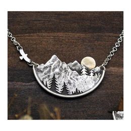 Pendant Necklaces Natural Scenery Flying Bird Sunset Mountain Forest Women Temperament Charm Necklace Prom Jewelry Drop Delivery Pend Dhtgn