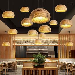 Pendant Lamps Bamboo Lamp Hand Knitted Chinese Style Weaving Hanging 28cm Restaurant Home Living Room Decor Lighting Fixtures