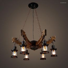 Pendant Lamps American Retro Restaurant Chandelier Wood Lamp Industrial Style Creative Personality Pot Shop Bar Loft Lighting