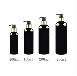 30pcs/lot black gold collar screw shampoo lotion pump plastic bottle soap dispenser cosmetic packaging bottles 100/150/200/250ml good product