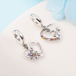 925 Sterling Silver Puzzle Piece Hearts Splittable Friendship Dangle Bead Fits European Jewellery Pandora Style Charm Bracelets