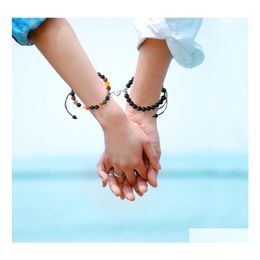Link Chain 2Pcs Creative Magnet Attract Couple Charm Bracelets Good Friend Lover 8Mm Natural Stone Beads Handmade Braided Rope Wove Dhnz1