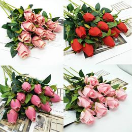 Decorative Flowers 5Pcs/Lot Plastic Rose Artificial Real Touch For Year Home Wedding Decoration Party Birthday Gift Flower