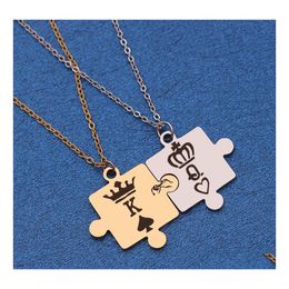 Pendant Necklaces Letters K Q Couple With Crown Stainless Steel Tag Necklace King Queen Engraved Men Jewellery Gift Drop Delivery Penda Dhyhc