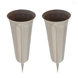 Vases 2-Piece 10.2' Stake In Ground Cemetery Grave Fluted Flower Holder