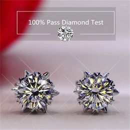 Stud Earrings Inbeaut Real 925 Silver Excellent Cut Total 2 Ct D Color Pass Diamond Test Moissanite Snowflake Moissnaite Jewelry