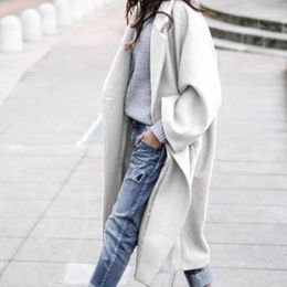 Mulheres misturas de lã solta um botão regular lapela casaco cor sólida moda feminina uma fivela engrossar quente casual longo casaco de lã tess2