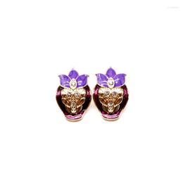 Backs Earrings Purple Enamel Geometric Alloy Vintage Oil Painting Jewellery For Women