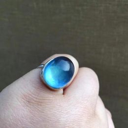 Cluster Rings Natural Blue Aquamarine Crystal Adjustable Ring 16.5 13.5mm Oval Brazil 925 Sterling Silver Fashion