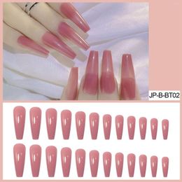 False Nails Nail Patch Long Flesh Pink Shiny Solid Color Finished Product Coffin Ballet Press On Short Length Ballerina