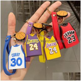 Keychains Lanyards Creative Cartoon Cute Basketball Doll Keychain Pendant Dolls Couple Accessories Leather Strap Car Key Chain Bag Dho3L